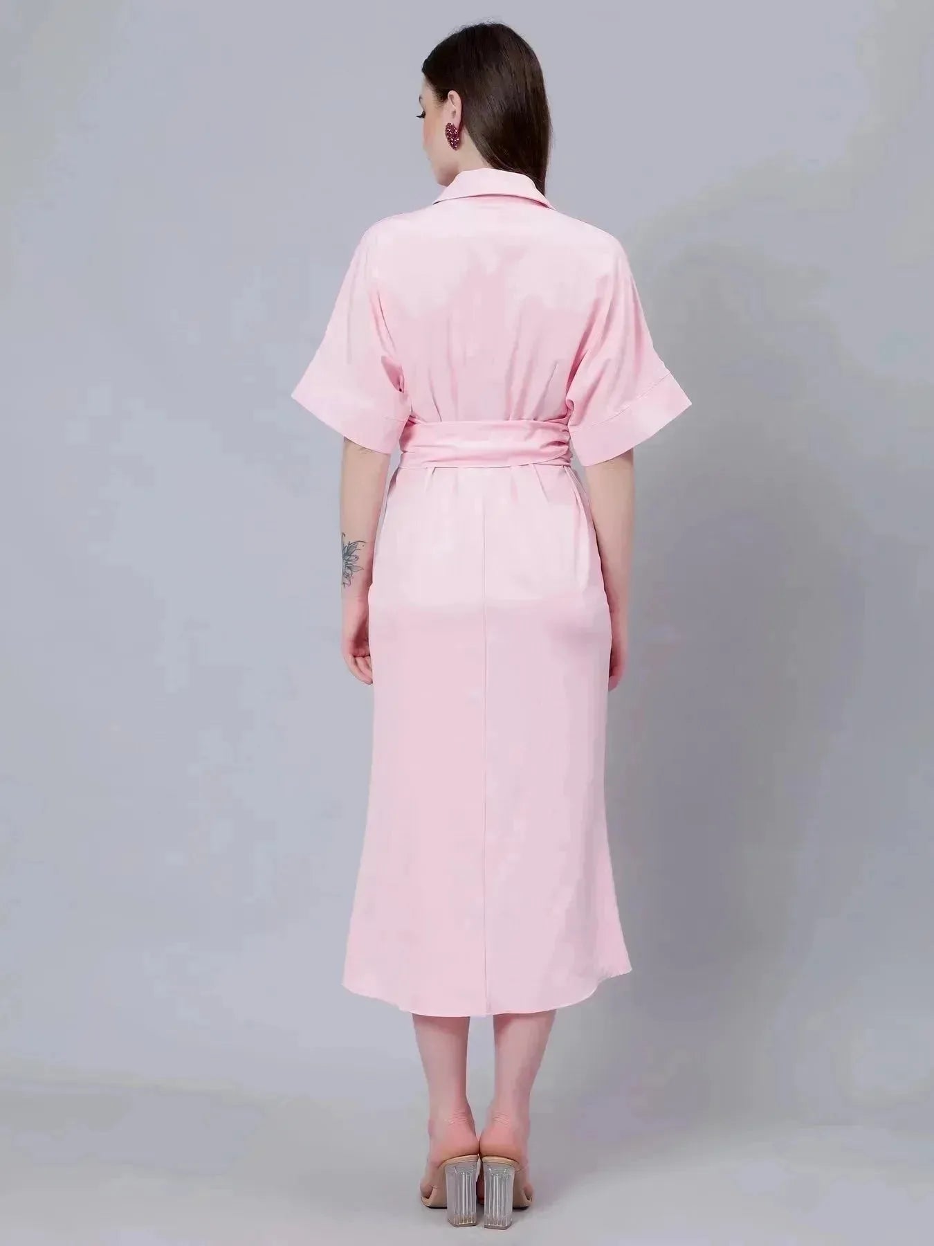 Cinched Waist Belted Shirt Dress