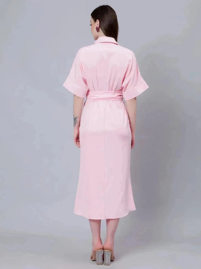 Cinched Waist Belted Shirt Dress