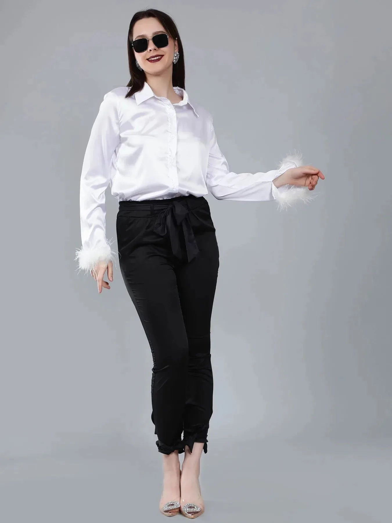 Feather Cuff Satin Shirt