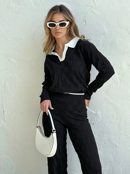 Checkerboard Knitted Two Piece Set