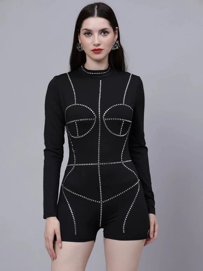 Rhinestone Stickon Detail Playsuit