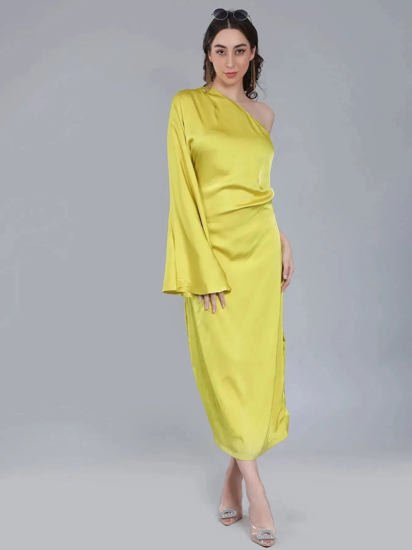 Draped Satin One Shoulder Dress