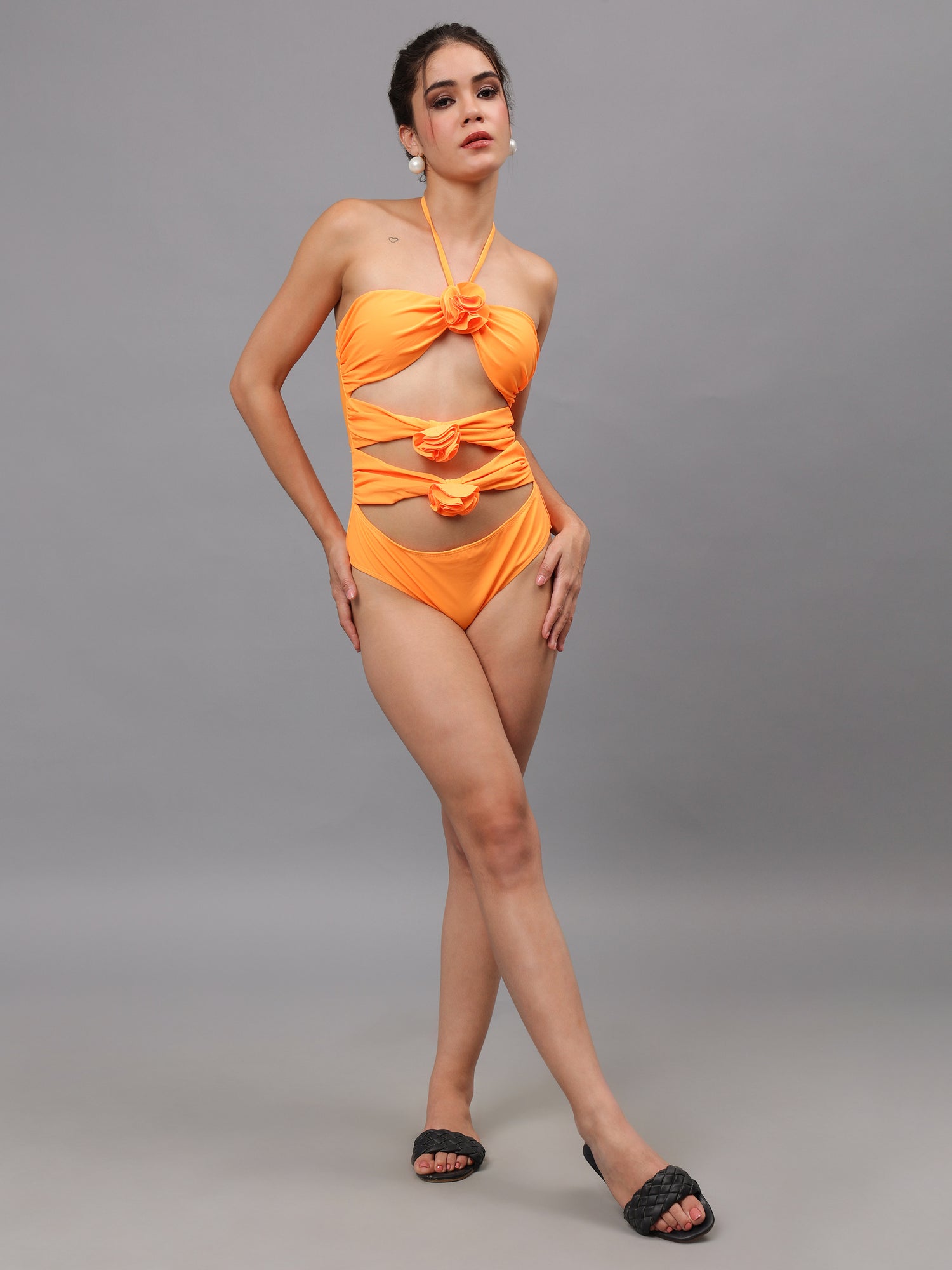 Halter Cut Out Monokini With Sarong
