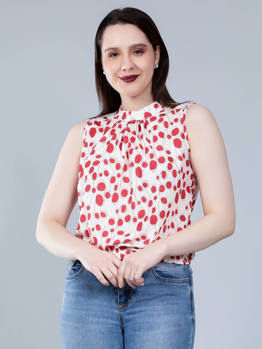 Band Neck Sleeveless Blouse