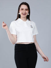 Bear Embroidered Cropped Polo Tee