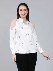 Cold Shoulder Heart Printed Blouse