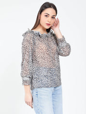 Neck ruffle Animal Print Blouse