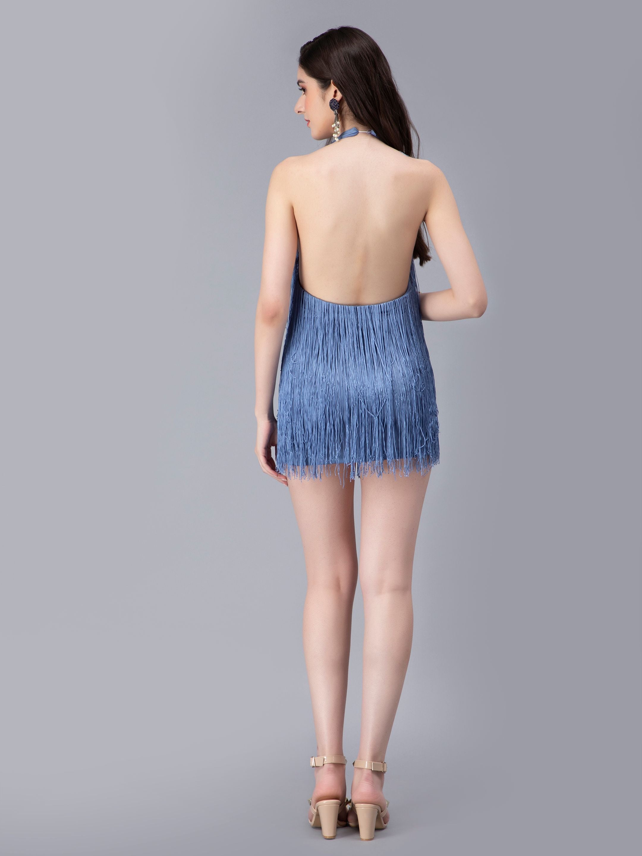 Halter Backless Tassels Dress
