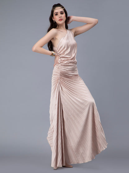 Fan Pleats One-Shoulder Dress