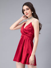Pearl Straps Front Overlap Dress