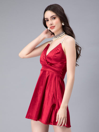 Pearl Straps Front Overlap Dress