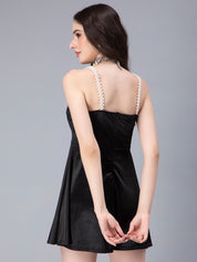 Pearl Straps Front Overlap Dress