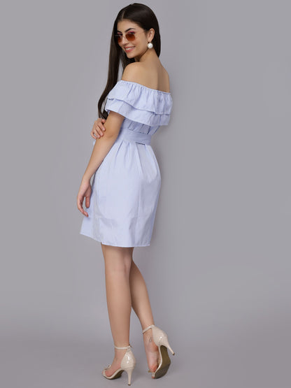 Striped Off-Shoulder Short Dress