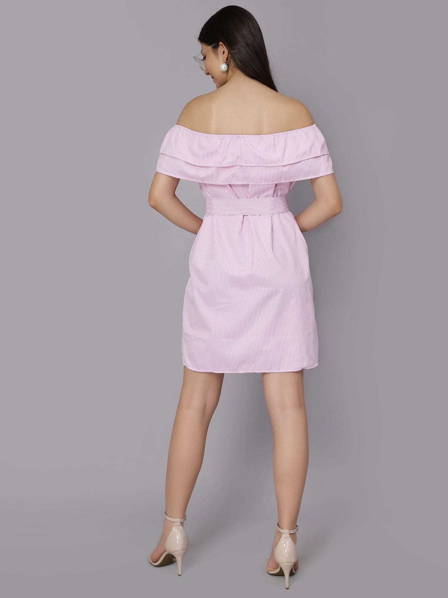 Striped Off-Shoulder Short Dress