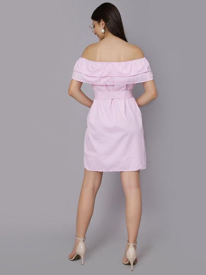 Striped Off-Shoulder Short Dress