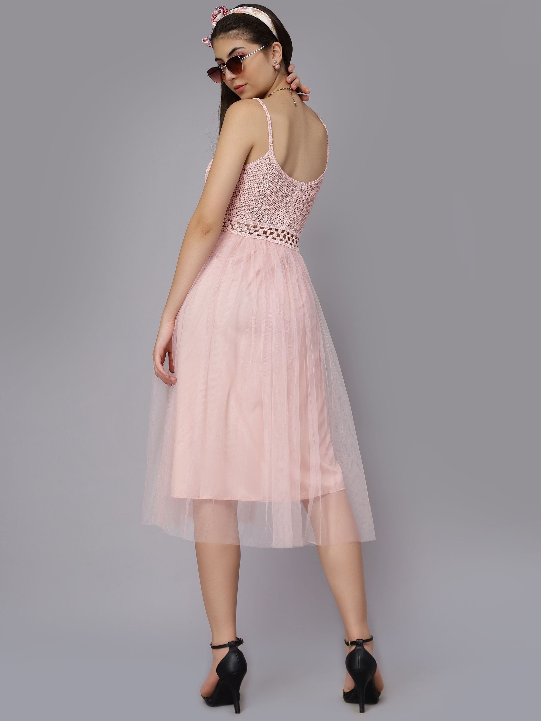 Summer Crochet Tulle Midi Dress