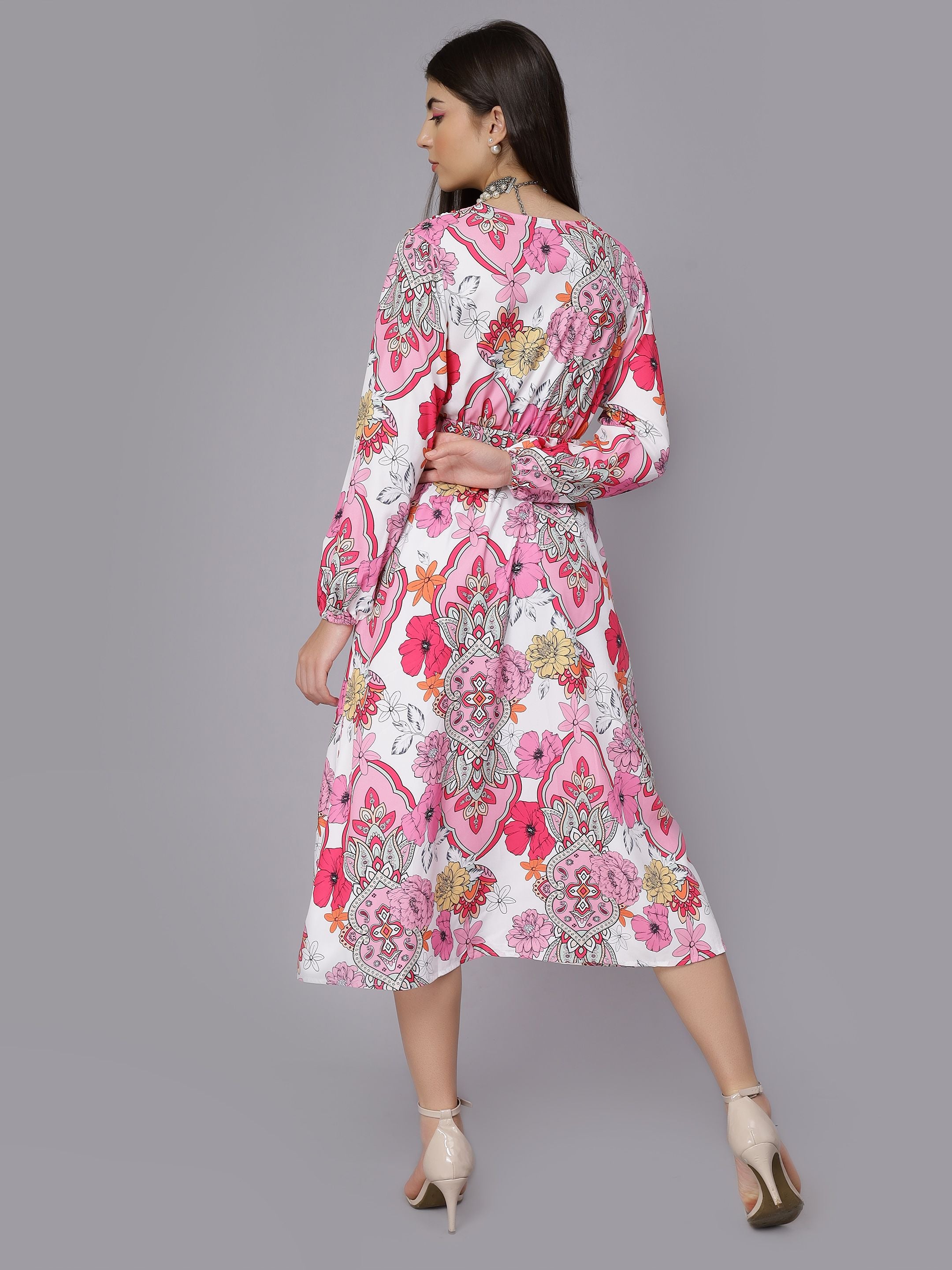 Abstract Floral Pattern Midi Dress