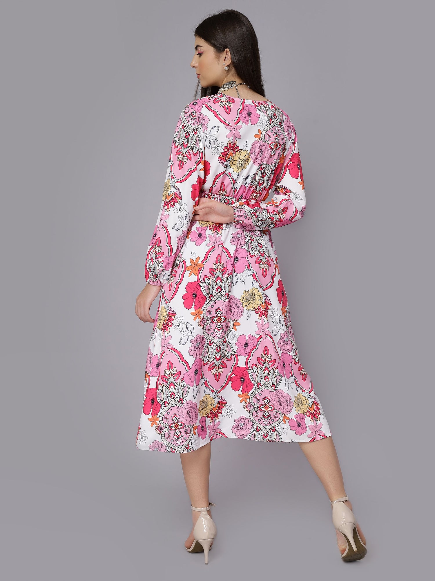 Abstract Floral Pattern Midi Dress