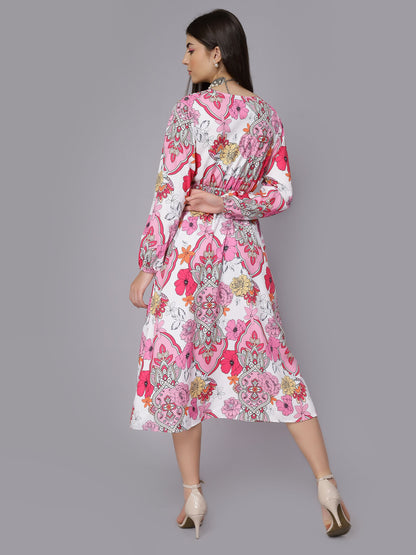 Abstract Floral Pattern Midi Dress
