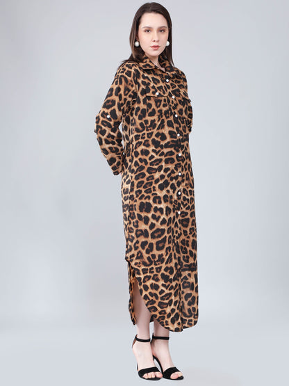 Leopard Print Long Shirt Dress