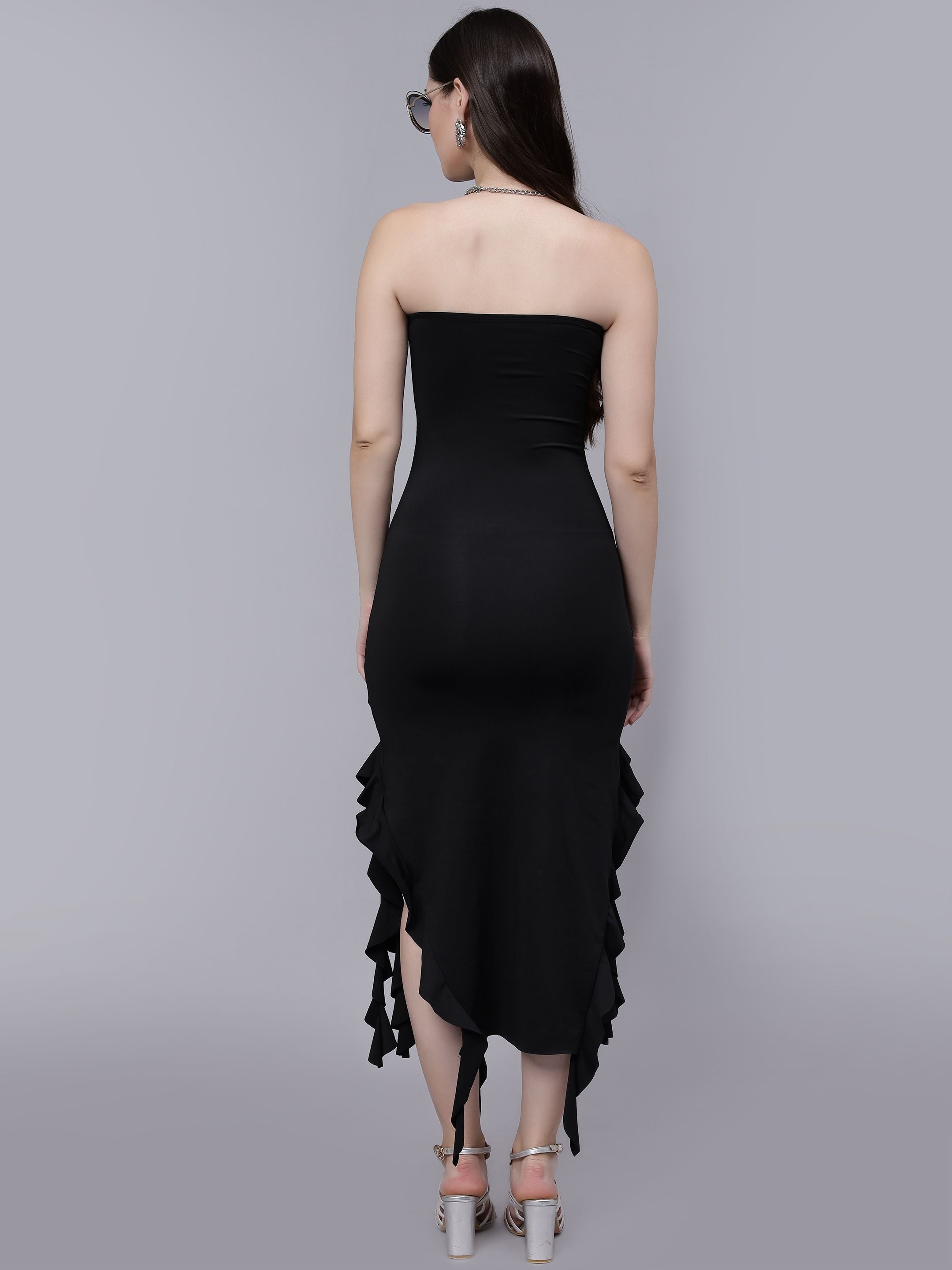 Ruffle Trim Split Thigh Tube Dress