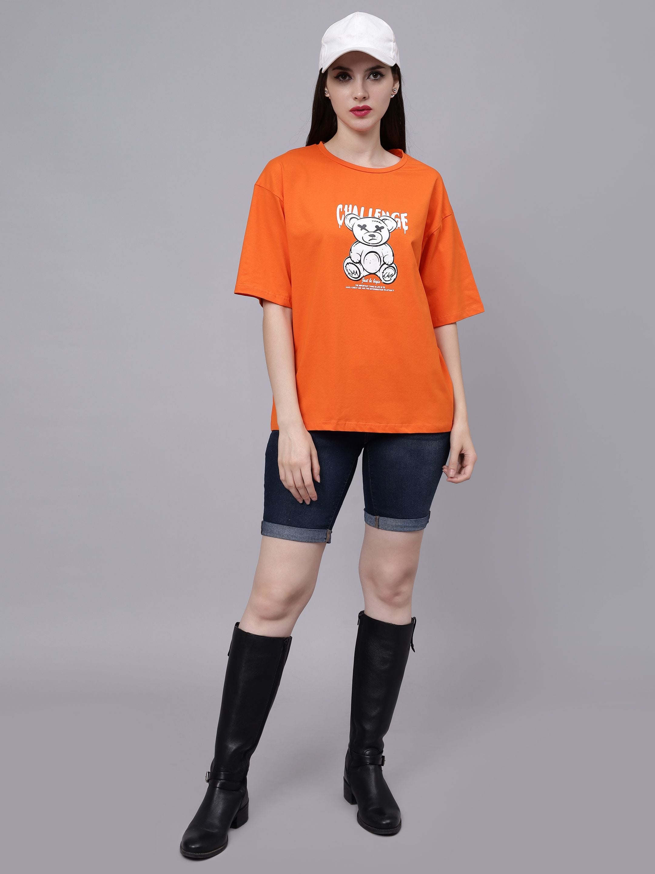 Bear Printed Cotton Oversized T-Shirt