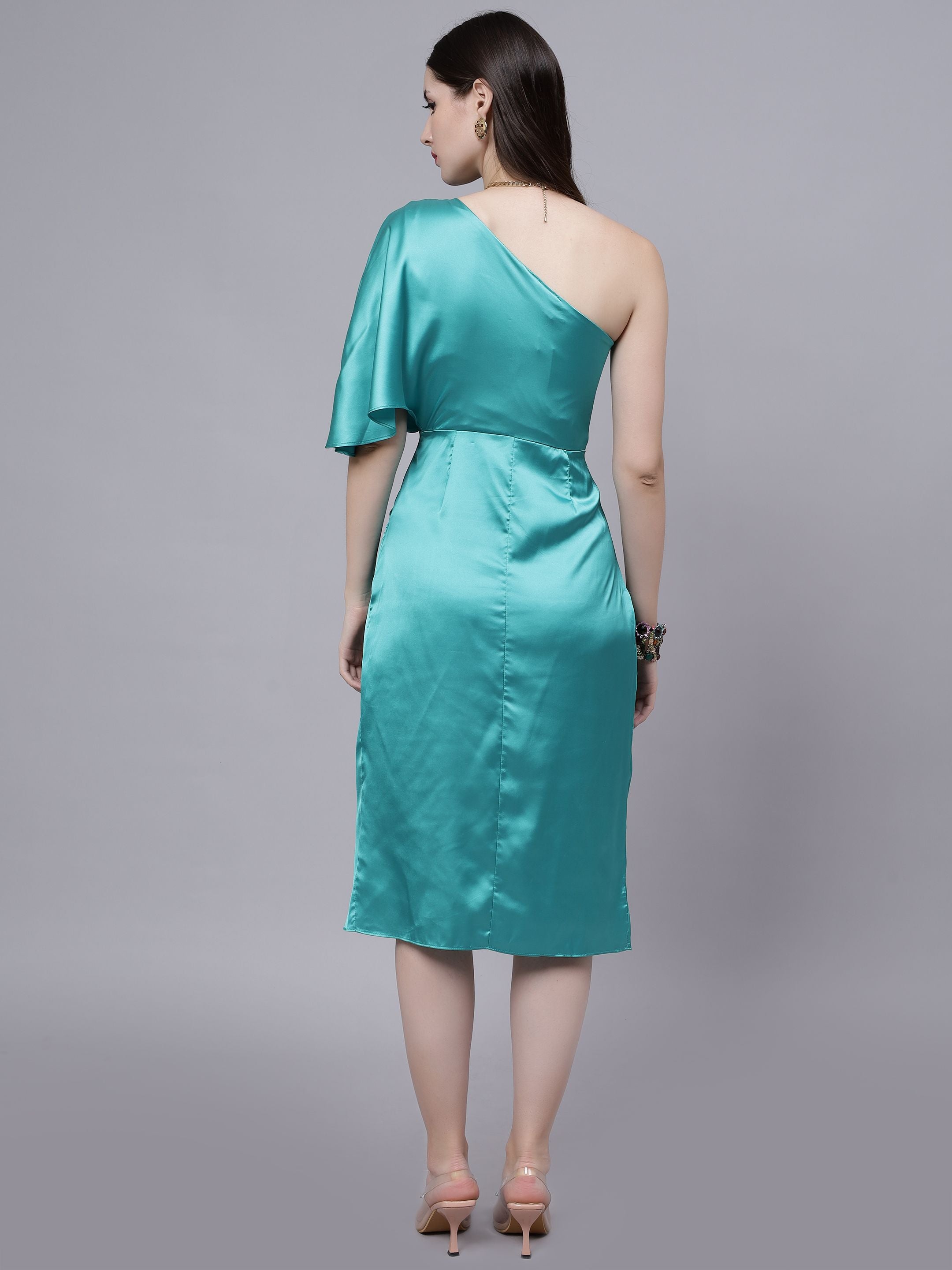 Off Shoulder Satin Midi Dress