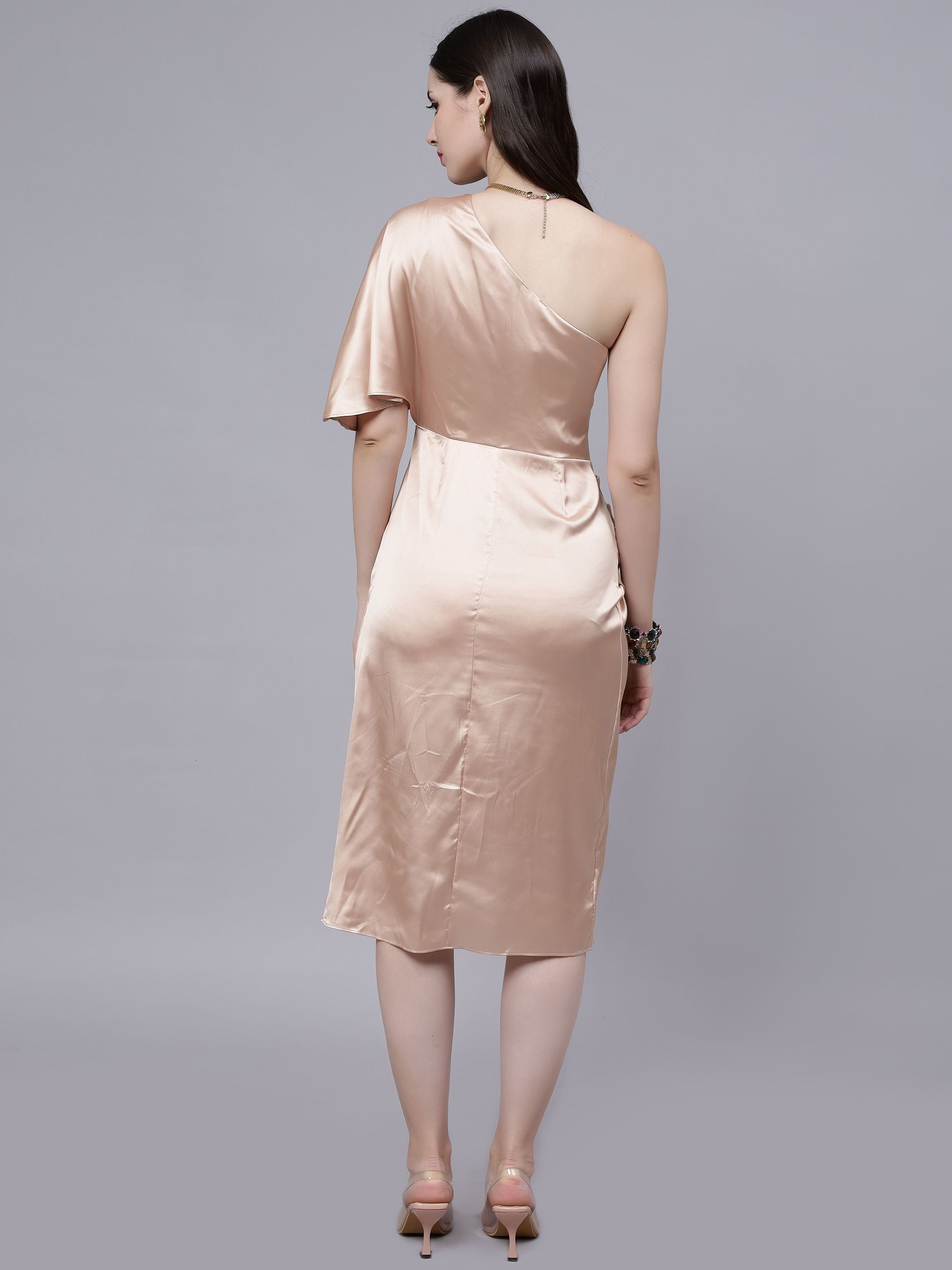 Off Shoulder Satin Midi Dress