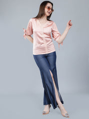 Pearl Knotted Slit Sleeve Blouse
