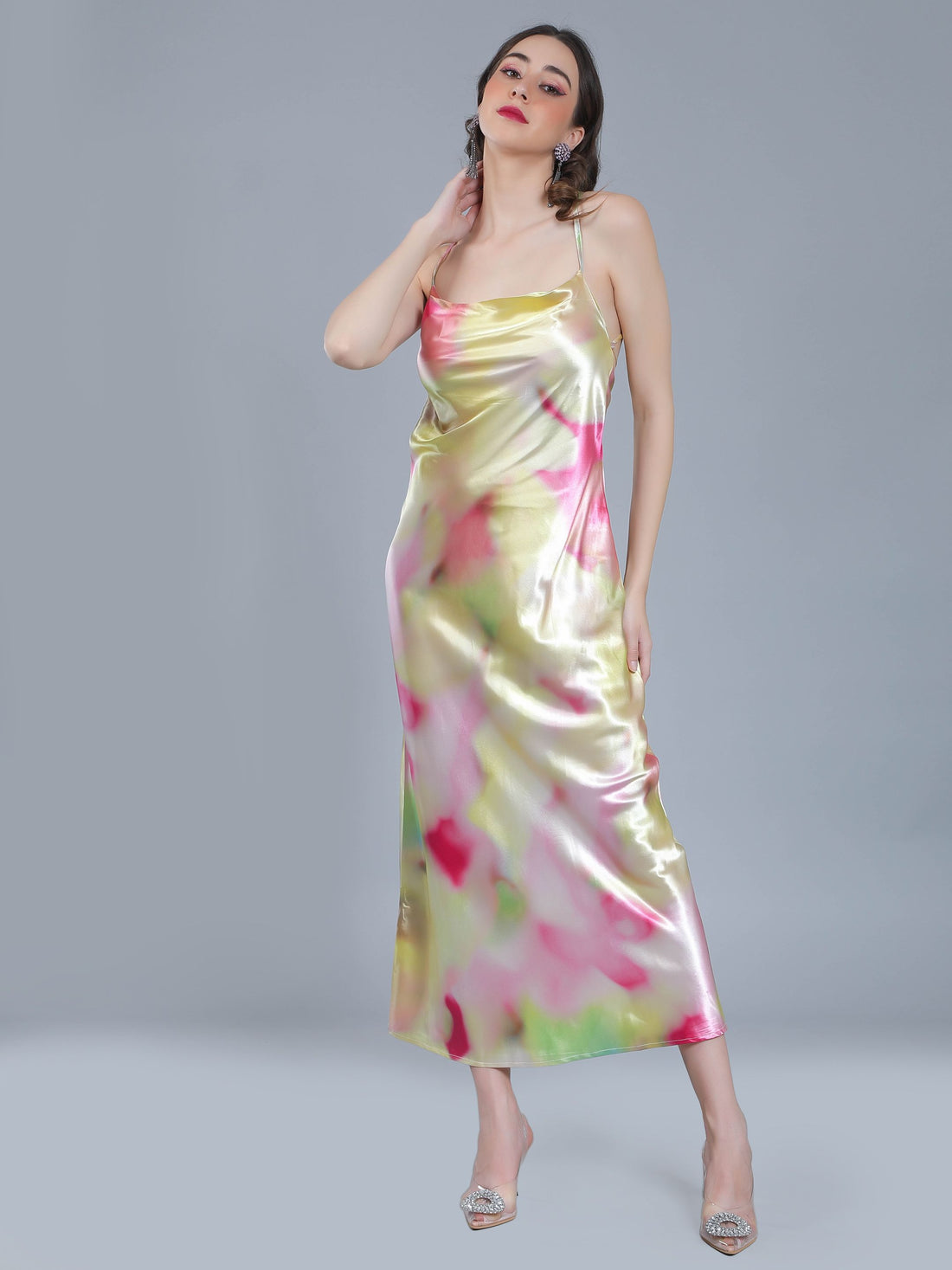 Splash Color Cowl Slip Dress