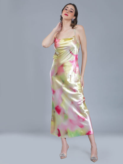 Splash Color Cowl Slip Dress