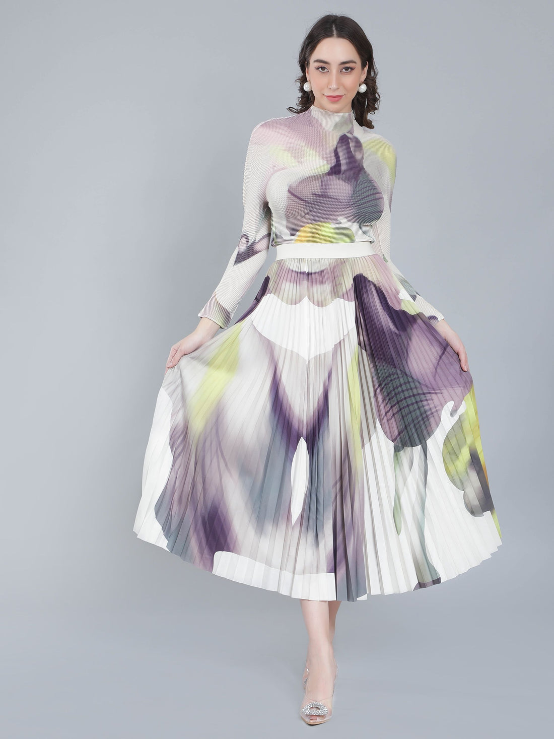 Chromatic Printed Pleated Two Piece Set