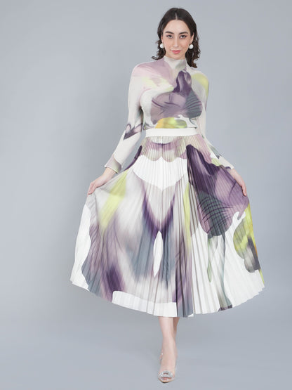 Chromatic Printed Pleated Two Piece Set