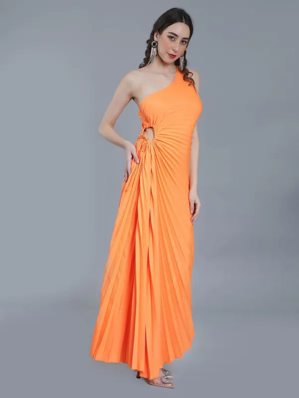 One-Shoulder Pleated Maxi Dress