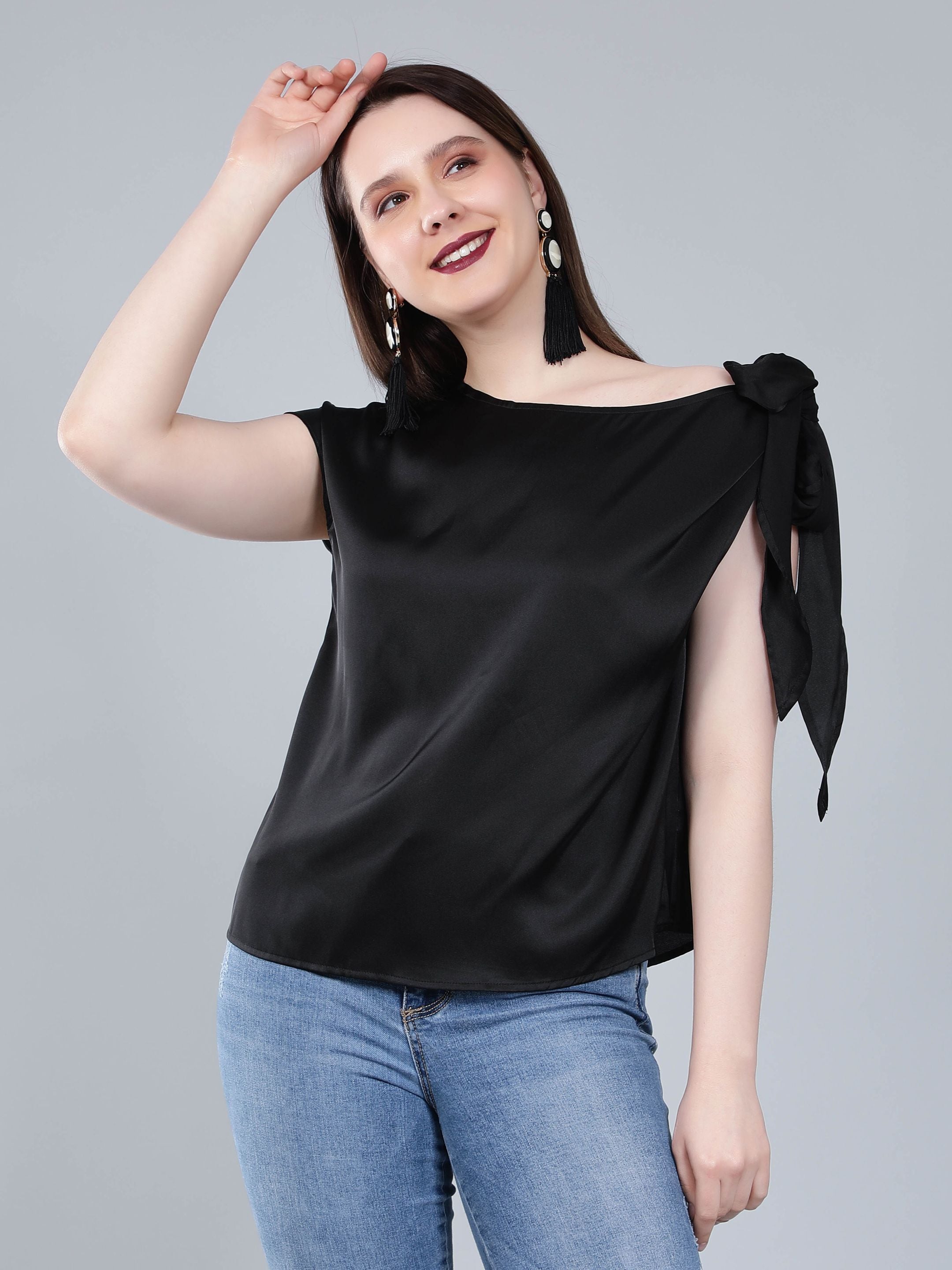 Tie Shoulder Satin Blouse