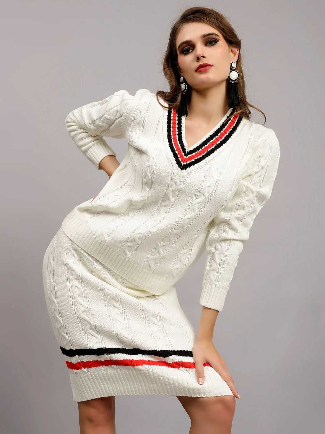 Cable Knit Pullover Skirt Set