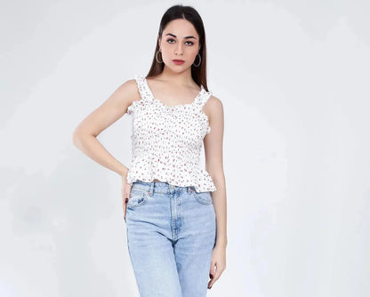 Smocking Cherry Print Top