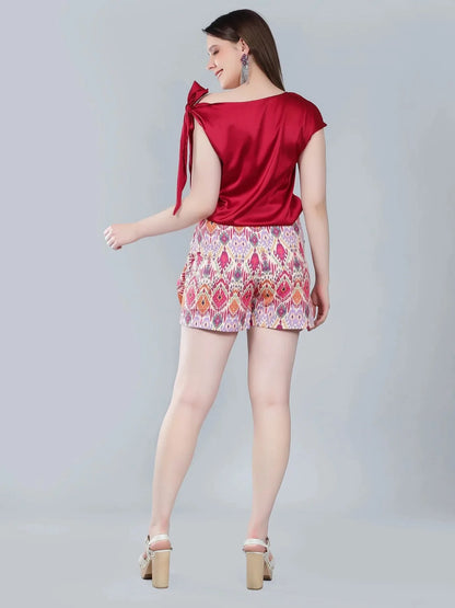 Tie Shoulder Satin Blouse