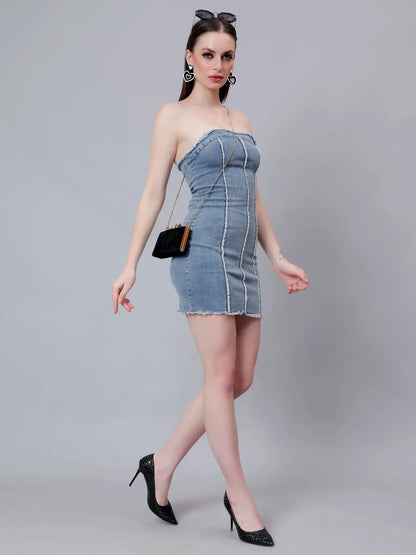 Frayed Denim Bodycon Dress