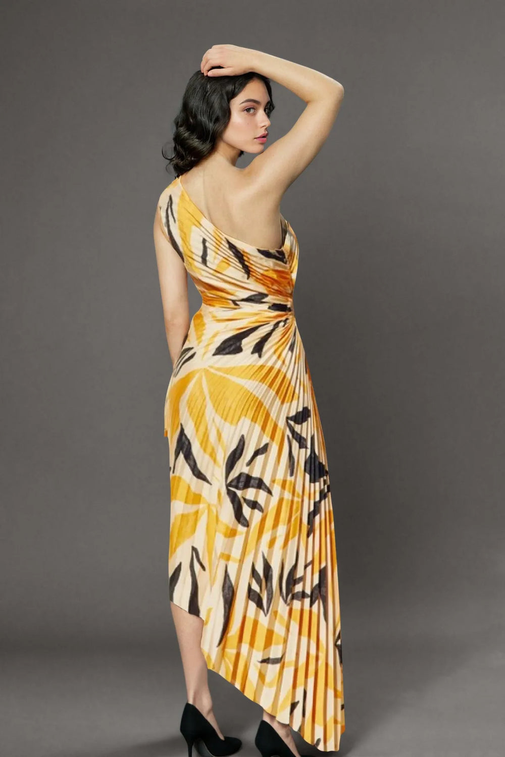 One-Shoulder Pleated Maxi Dress