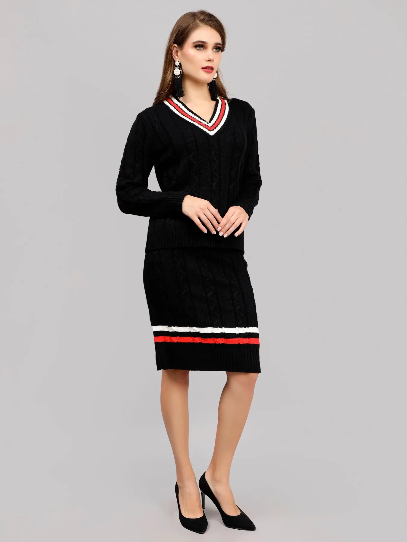 Cable Knit Pullover Skirt Set