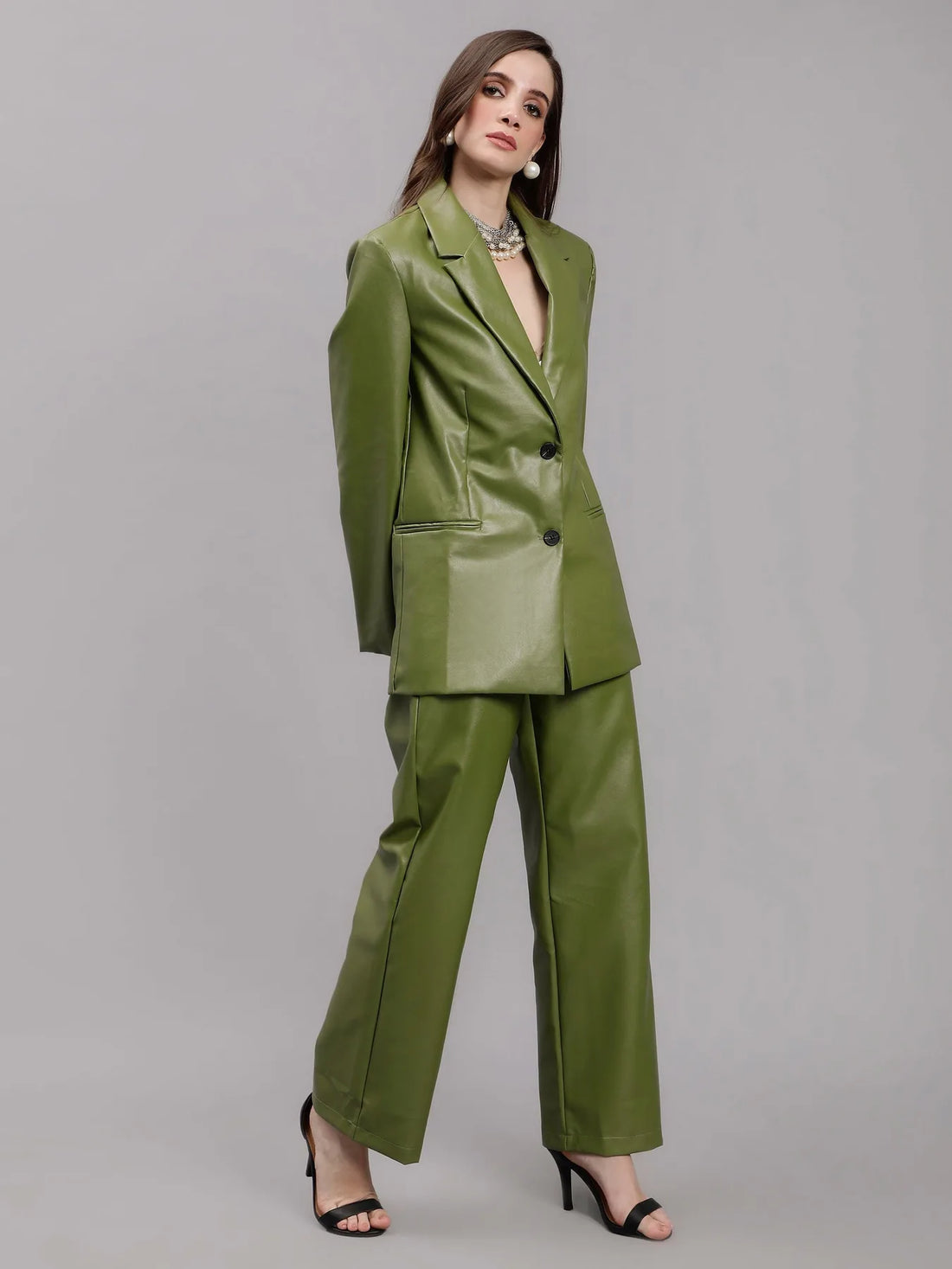 Faux Leather Formal Two Piece Set