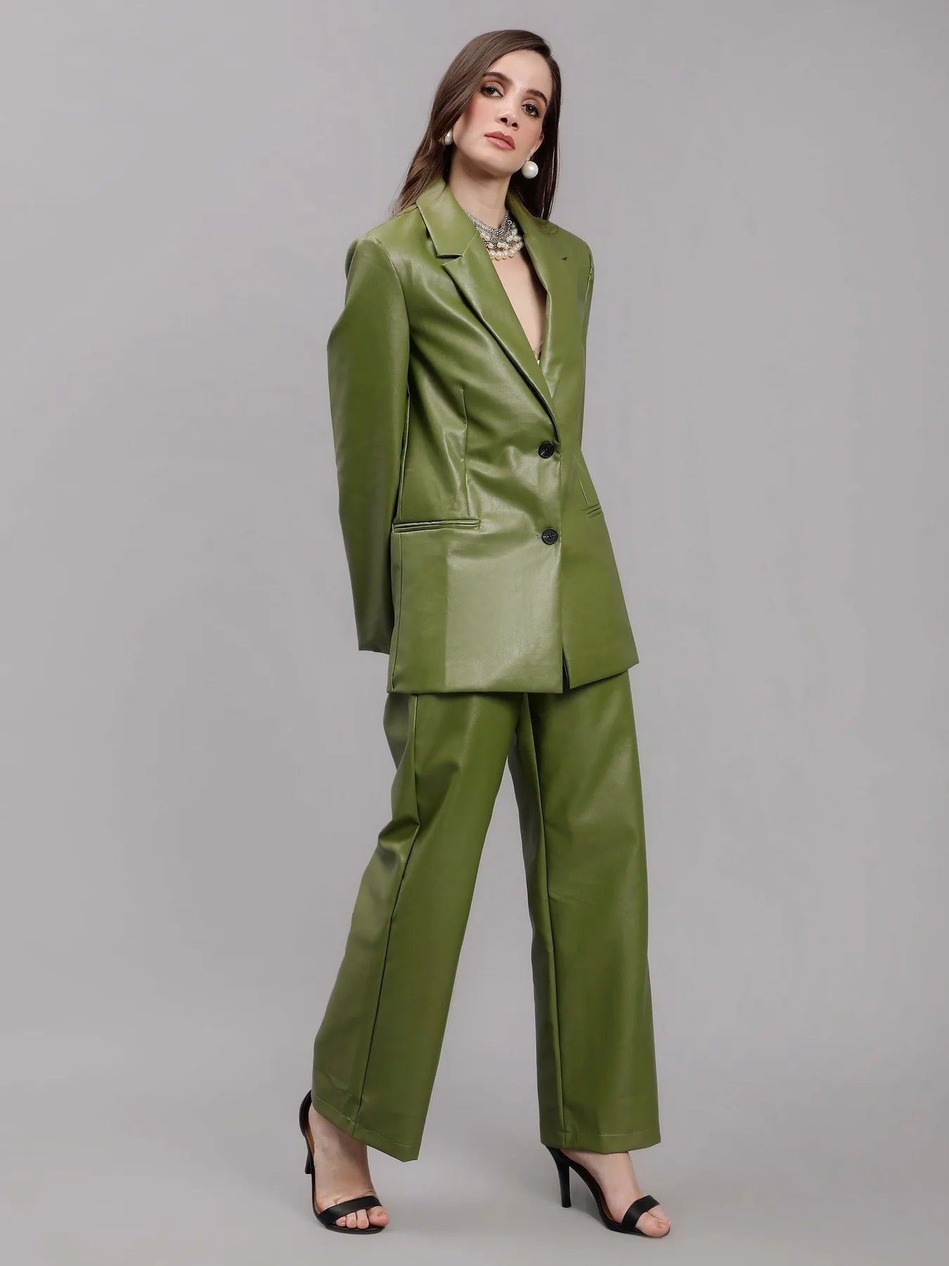 Faux Leather Formal Two Piece Set