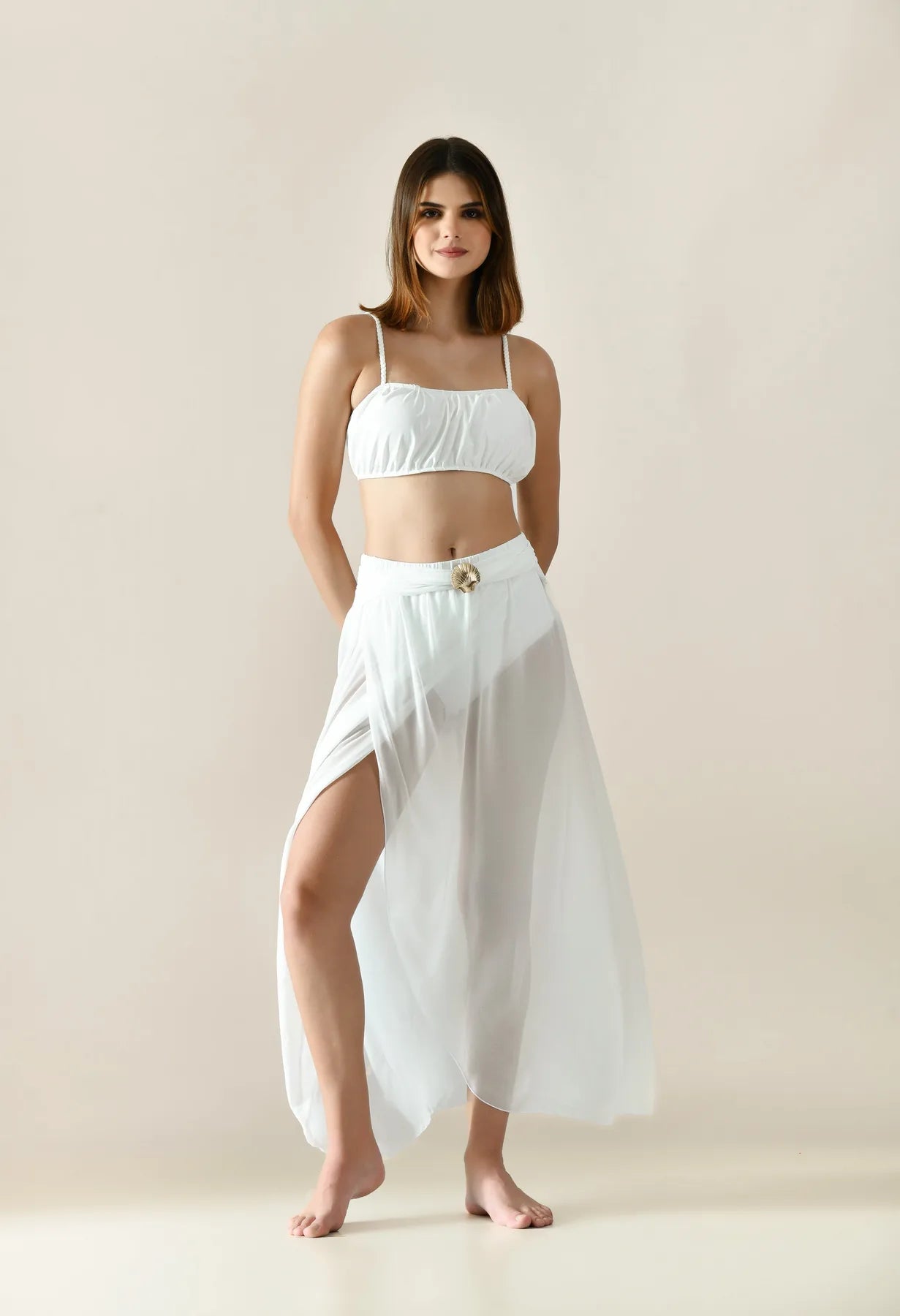 Solid Bikini Set With Sarong