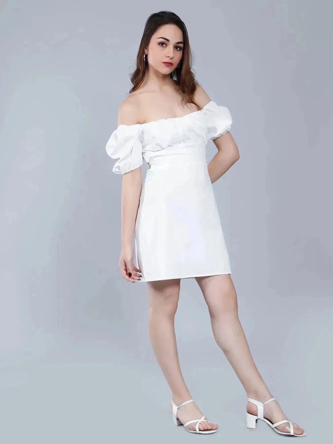 Off Shoulder Puff Sleeves Dress