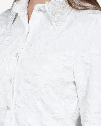 Pearl Beading Jacquard Shirt