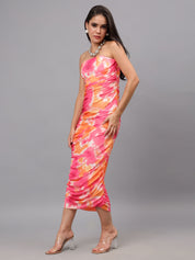 Ruched Printed Tulle Dress