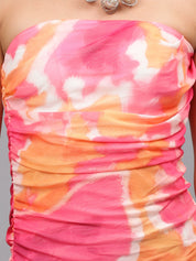 Ruched Printed Tulle Dress