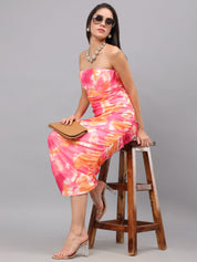 Ruched Printed Tulle Dress