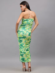 Ruched Printed Tulle Dress